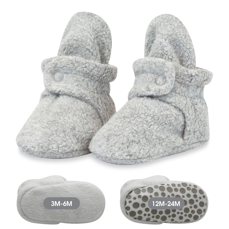 Zutano Unisex Fleece Baby Booties with Organic Cotton Lining, Newborn Essentials, Heather Gray, 6 Months - Image 1